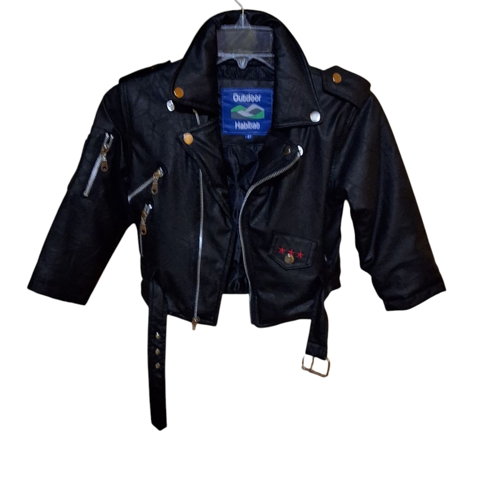 Black Faux Leather Jacket with Zipper Details